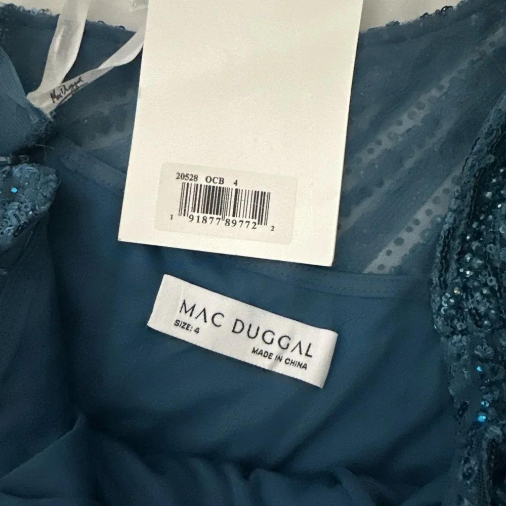 NWT Mac Duggal [ 4 ] 20528 One Shoulder‎ Cape Sleeve Embellished Gown Blue J1911 - Picture 6 of 15